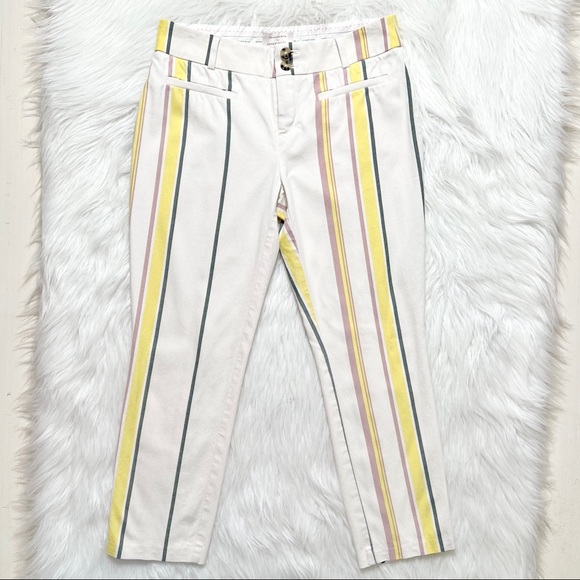 SOLD-Anthropologie Pastel Striped Cream Cropped Straight Trouser Pants - Picture 3 of 9